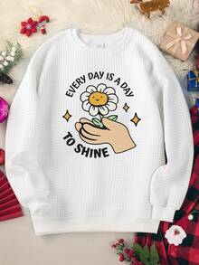 卡通標語印花套頭衫 - 白色 - 查看 1