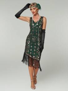 Retro Party Dress With Fringed Hem And Shiny Sequins