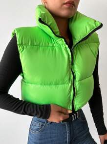 EURMUSE Zip Up Puffer Vest Coat - Green - View 5
