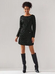 SARVACCE 设计师女士 A 字领连衣裙，优雅连衣裙，秋季女装，适合秋冬季、节日、派对、感恩节 - 黑色 - 查看 5