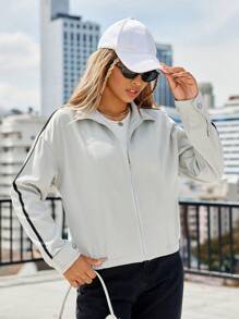 SHEIN Unity Màu sắc Chặn Cạnh Chi tiết Tay áo dài Áo khoác - màu xanh lá - Xem 6