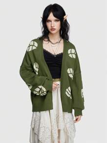 ROMWE Fairycore 女用葉子圖案開襟衫 - 軍綠色 - 查看 2