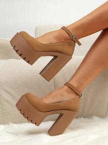 2023款女士高跟鞋,超高跟防水平臺,單扣帶,厚底與厚實碎花碼莉鞋跟,13cm高