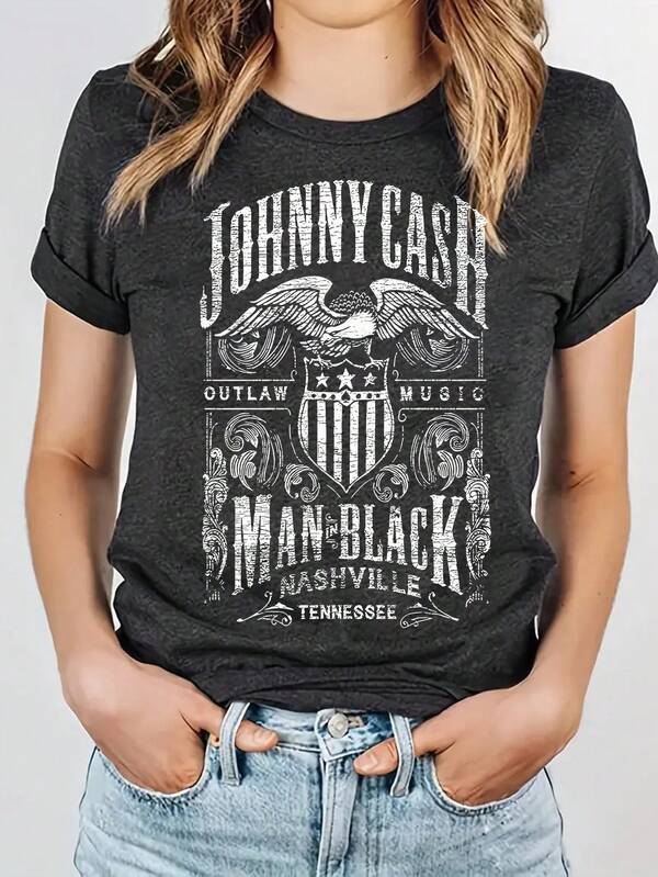 Women's Letter Print Short Sleeve Round Neck T-Shirt