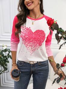 SHEIN LUNE Của phụ nữ Giải trí Tay áo dài Áo thun Nổi bật Tim Và In bướm - Nhiều màu - Xem 1