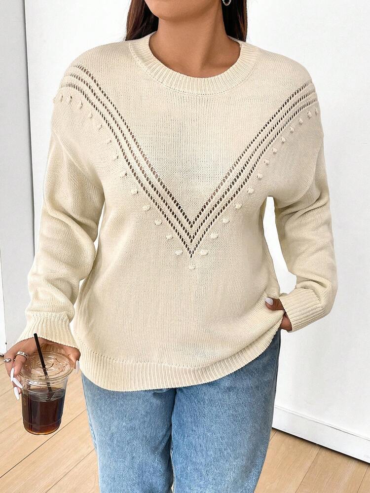 Plus Size Women's Drop Shoulder Long Sleeve Pullover Sweater Knit Pullover Fall Winter Sweater
