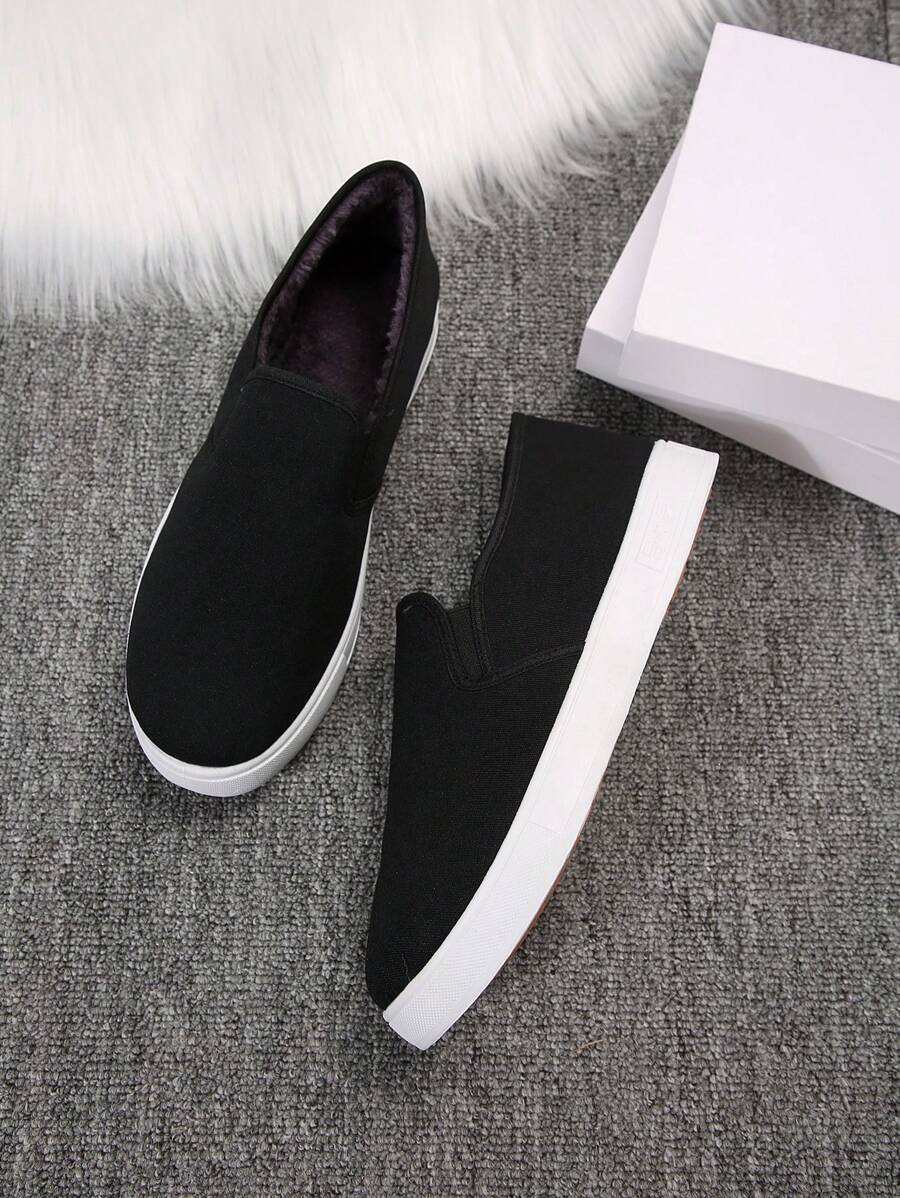 Men's Loafers, Casual Comfortable Cloth Upper Thermal Lined Autumn/Winter Shoes - Black - View 1