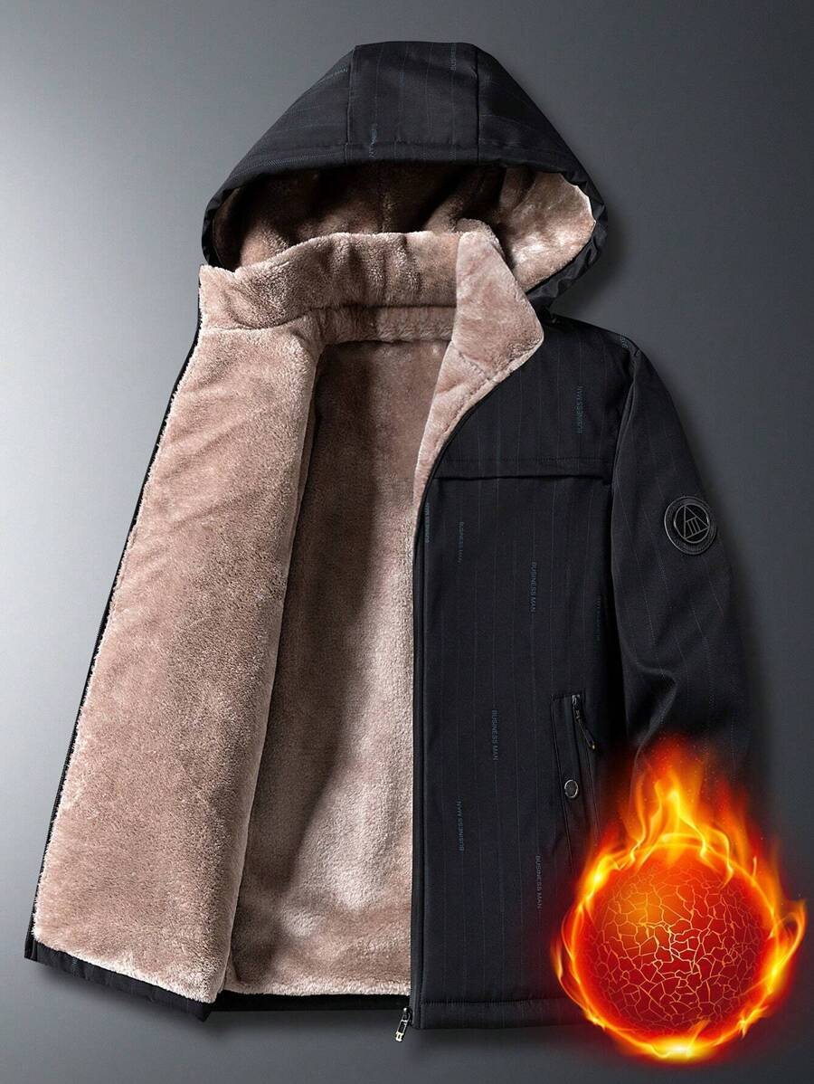 Áo khoác đệm lót có mũ trùm đầu cho nam 1 chi tiết được vá bằng Teddy - màu đen - Xem 1