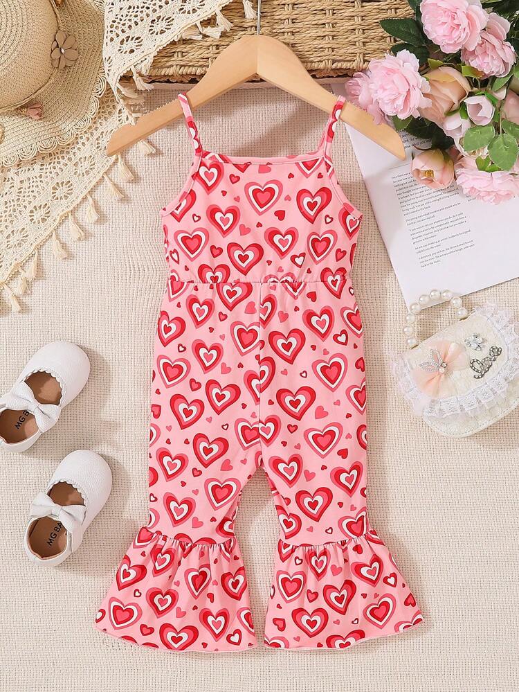 Valentine's Day, Baby Girl Fun Love Print Casual All-Strap Jumpsuit
