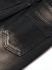 Tween Boy Casual Wrinkle Distressed Denim Pants For All Seasons - Black - View 9