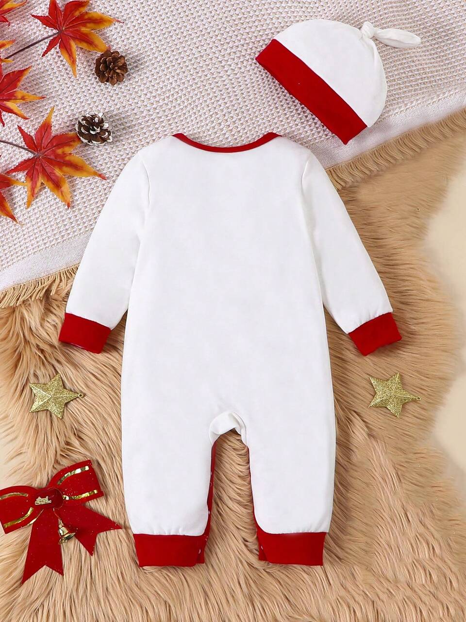 Newborn Baby Boys' Casual New Year Slogan Printed Jumpsuit And Hat, For Christmas