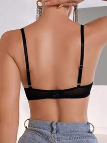 女士蕾絲刺繡胸罩 - 黑色 - 查看 2