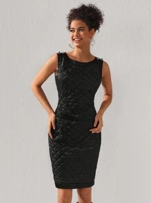 SARVACCE Designer Women's Quilted Round Neck Summer Elegant Dress, Birthday Outfits, For Holiday, Party, Festival, Wedding Prom Dress