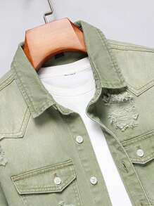 Manfinity LEGND Men's Ripped Denim Shirt - Army Green - View 3