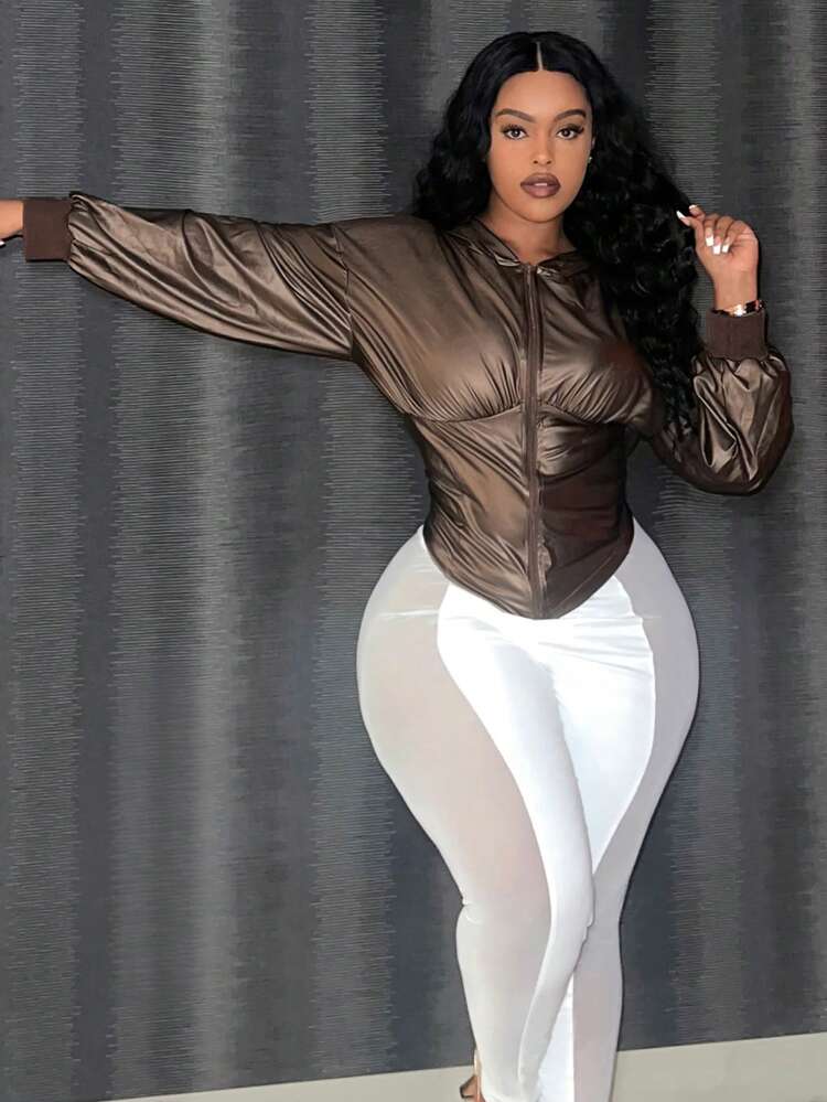Plus Size Women's Zipper Front Hooded Jacket