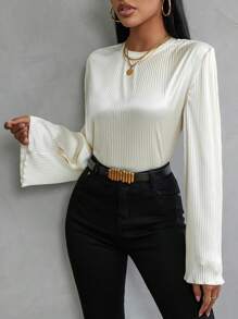 SHEIN Privé 鬆垂袖襯衫 - 米色 - 查看 3