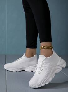 Ladies' Breathable Sports Running Shoes, Casual White Sneakers, Lightweight And Fashionable