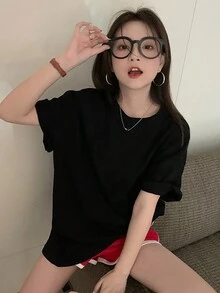 宽松数字印花短袖 T 恤 - 黑色 - 查看 3
