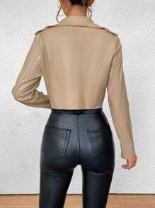 SHEIN Privé 女款pu皮摩托車夾克 - 杏色 - 查看 6