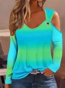 女士漸層鑽洞肩t恤 - 彩色 - 查看 1