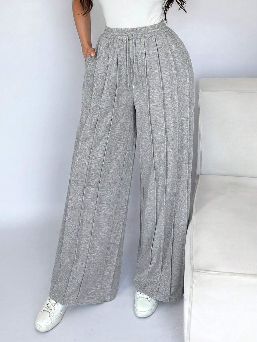 SHEIN SXY 女士打褶街頭風全配格紋褲 - 灰色 - 查看 1