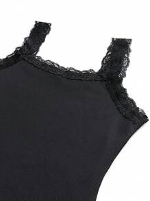 SHEIN LUNE 女蕾絲邊羅紋背心