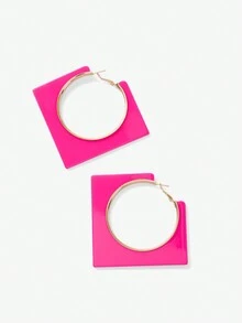 SHEIN SXY 一對方形時尚耳環 - 玫紅色 - 查看 8