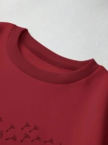 SHEIN LUNE 大码字母印花保暖内衬运动衫 - 酒紅色 - 查看 3