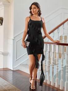 Zolique Women's Sleeveless Ruffle Bandage Bodycon Dress For Cocktail Party & Banquet - Black - View 3