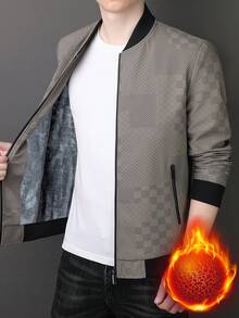 男士幾何印花抓絨夾克 - 卡其色 - 查看 1