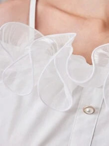 Modelyn Women'S Solid Color Exaggerated Flounced Cold Shoulder Shirt - White - View 4