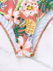 SHEIN Swim 熱帶印花交叉前立體剪裁一片式泳衣 - 彩色 - 查看 7