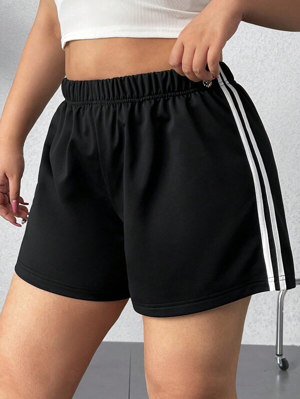 CovetEZ Plus Size Shorts With Side Stripes For Summer