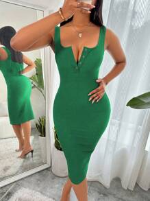 VaVaBold Solid Color Ribbed Knit Bodycon Dress Maxi Women Outfit