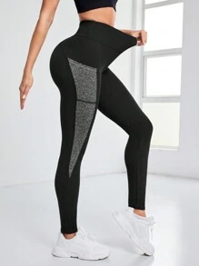 Yoga Trendy 手機袋撞色運動緊身褲 - 黑色 - 查看 5