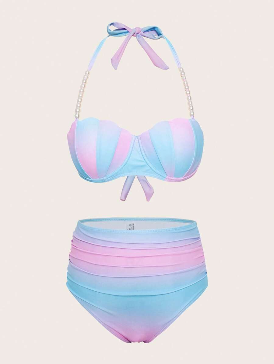 DAZY Women's Gradient Color Halter Neck Separated Bikini Set With Shell Cups Summer Beach - Multicolor - View 1
