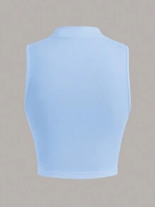 SHEIN EZwear 立領百褶無袖上衣 - 淺藍色 - 查看 2