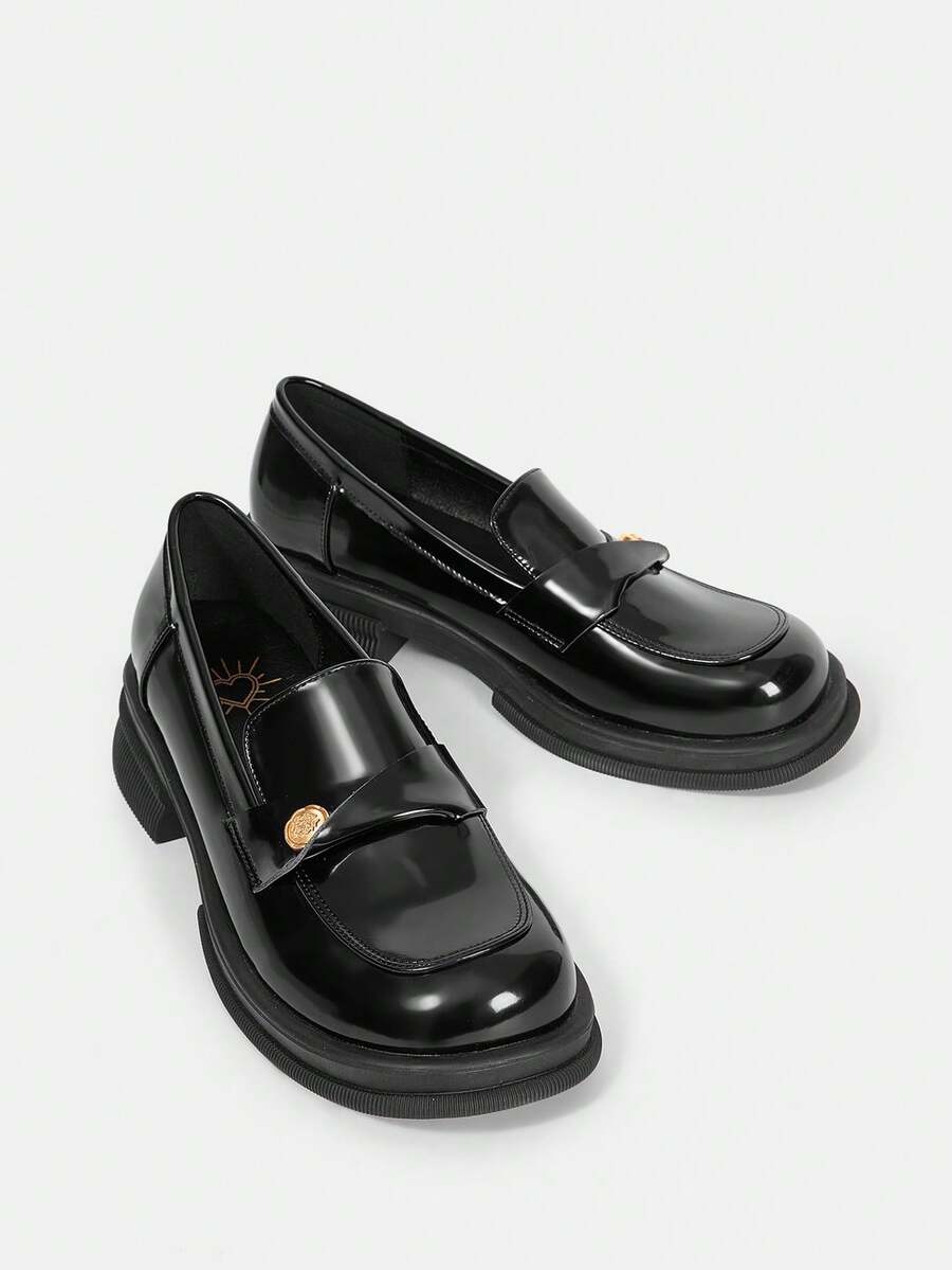 CUCCOO BIZCHIC Women's Fashionable Thick Soled Oxford Shoes - Black - View 1
