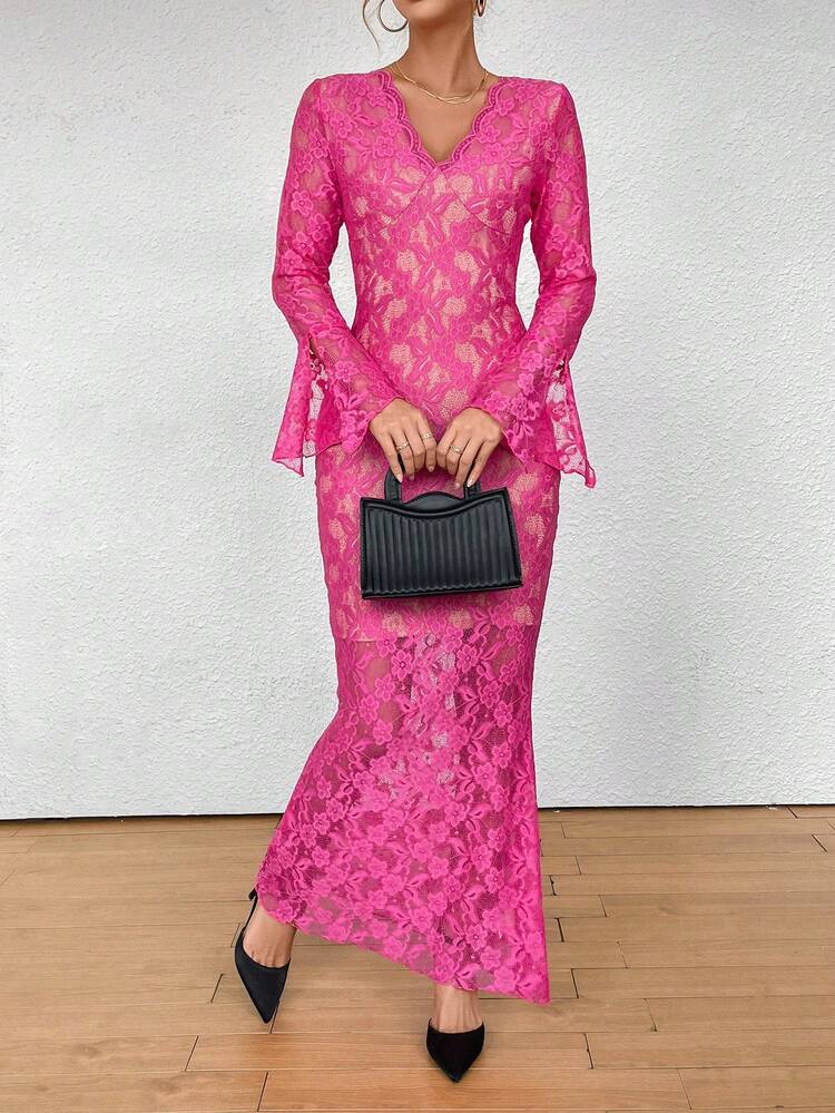 Women'S Flare Sleeve Lace Dress