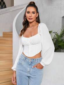 PARTHEA 甜心頸口褶皺胸部上衣 - 白色 - 查看 8