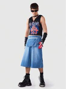 ROMWE MEN Street Life 男士寬腿牛仔褲 - 藍色 - 查看 4