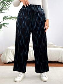 SHEIN Clasi Tie-Dyed Elastic Waist Plus Size Long Pants Fall Cloth For Women - Black - View 1