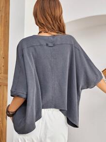 Bohemela Camiseta Estilo Vacacional De Ajuste Holgado Para Mujer Transpirable - Neblina azul - Ver 2