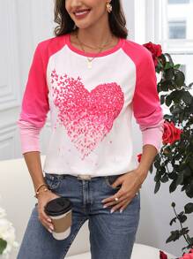 SHEIN LUNE Của phụ nữ Giải trí Tay áo dài Áo thun Nổi bật Tim Và In bướm - Nhiều màu - Xem 6