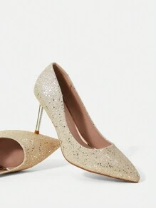 Pointed Toe Dao găm nhỏ Long lanh Buổi tiệc Của phụ nữ Giày cao gót - Vàng - Xem 5
