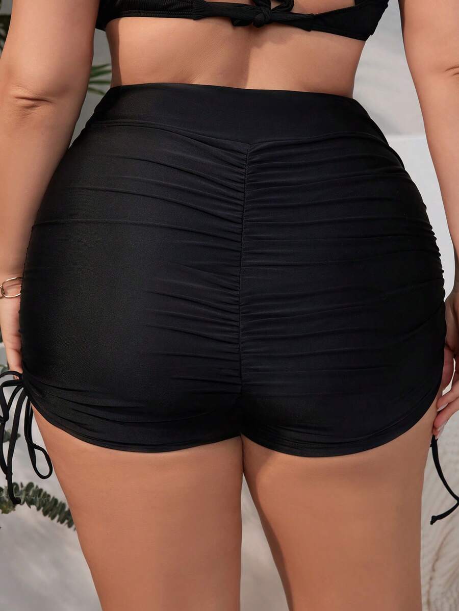 SHEIN Swim Curve Kích thước lớn Bên dây rút Sọc Quần Shorts  bơi - màu đen - Xem 1