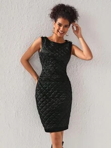 SARVACCE Designer Women's Quilted Round Neck Summer Elegant Dress, Birthday Outfits, For Holiday, Party, Festival, Wedding Prom Dress