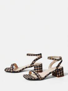 CUCCOO DOLLMOD Women's Chunky Heel Colorblocked Square Toe Sandals With Ankle Strap - Multicolor - View 1