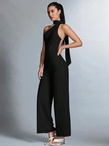 SHEIN BAE 女士單肩寬腿連身褲 - 黑色 - 查看 7