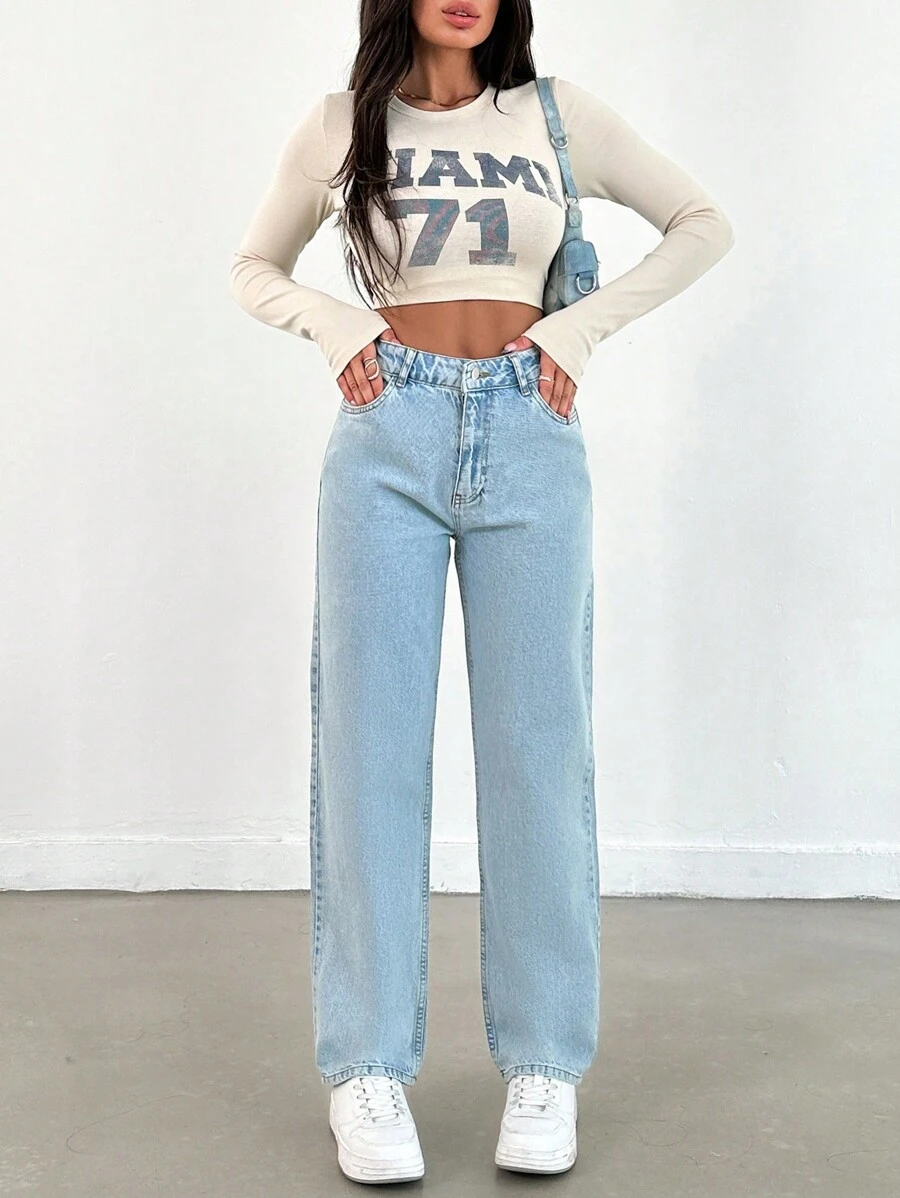 EURMUSE 100%Cotton Straight-Leg Slant Pocket Casual Jeans